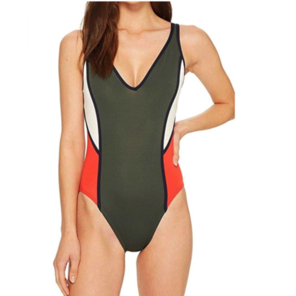 Tommy Hilfiger Womens Color Block V-Neck Onepiece